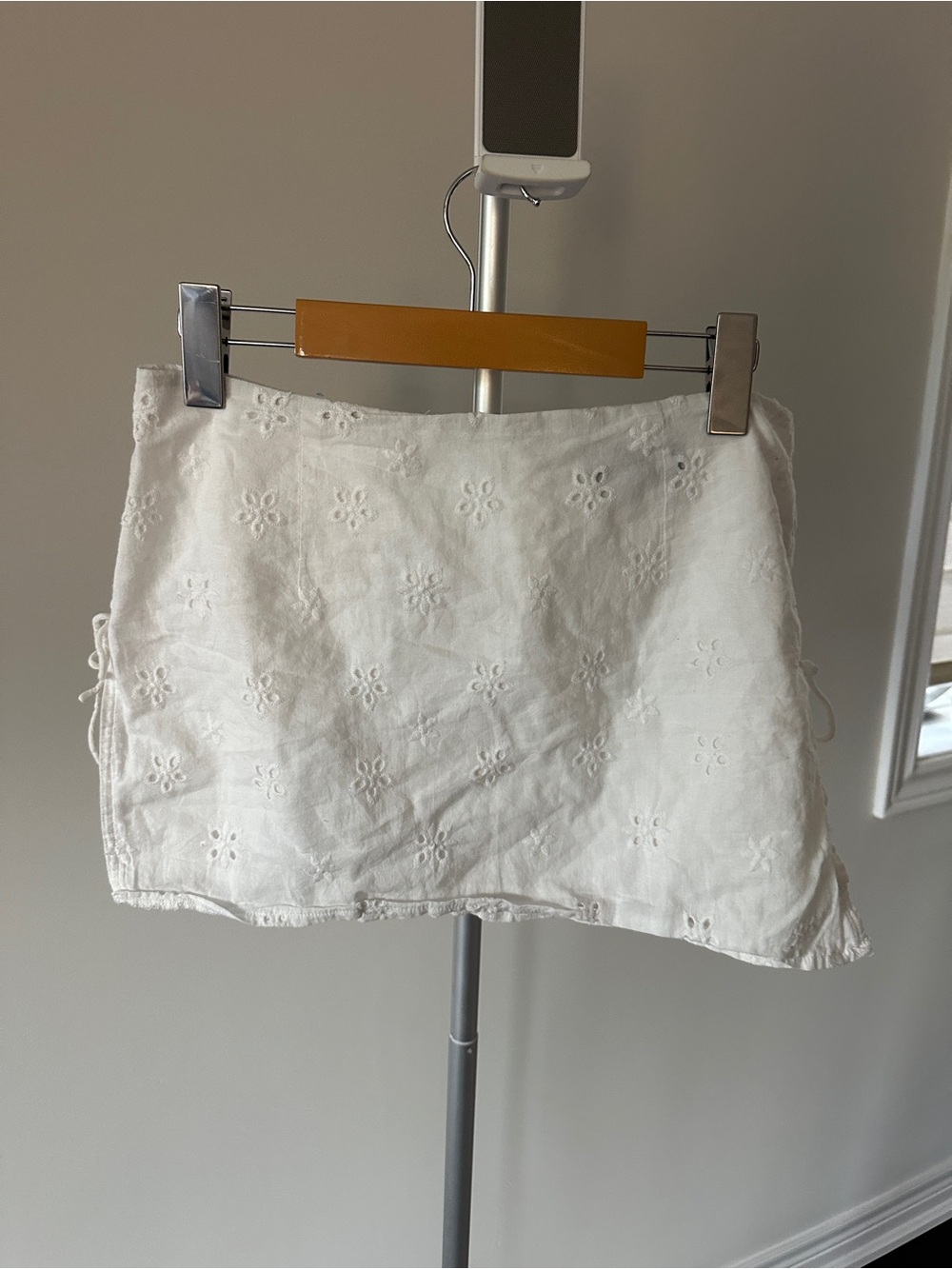 White Fox Boutique White Eyelet Mini Skirt with Side Ties